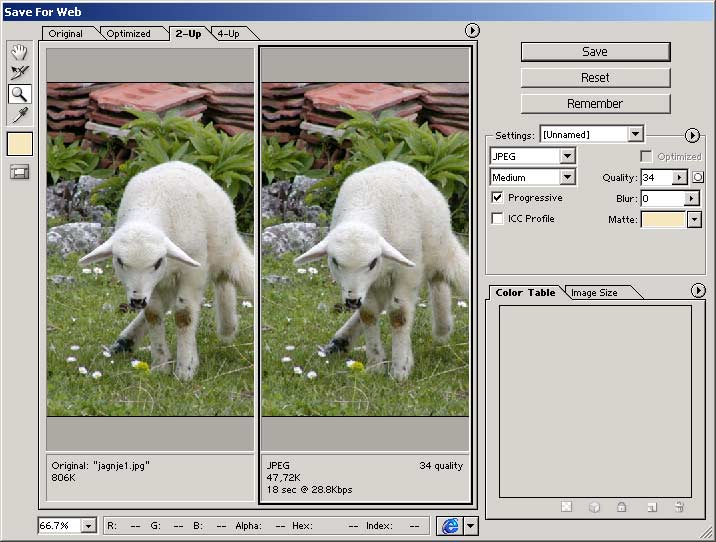 Alat za optimizaciju JPEG i GIF formata slika. Pažljivim podešavanjem parametara može se znatno skratiti datoteka a da sadržaj ostane kvalitetan.